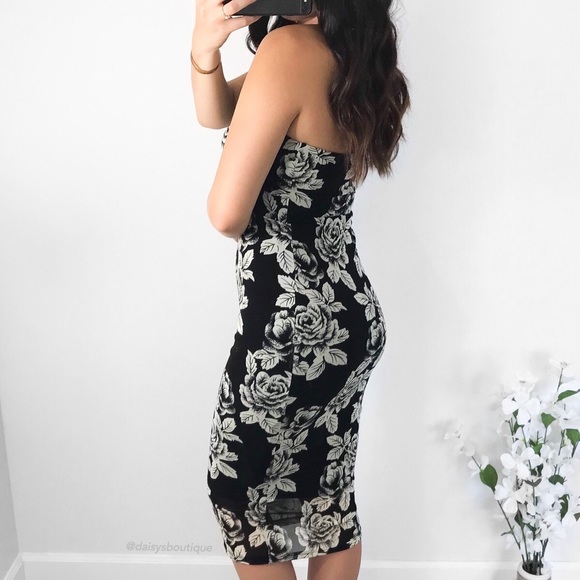 ❤️SALE❤️ black floral bodycon midi dress - Picture 4 of 4